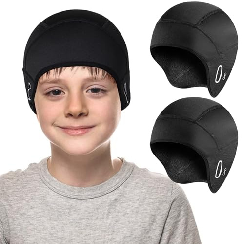 ZXTGBQ 2Pcs Fahrrad Mütze Winter Kinder, Helm-Einsatz für Teenager, Winddichte Warme Kappe, Radmütze Laufmütze Kinder Unisex für Alle Outdoor Aktivitäten, für Jungen und Mädchen