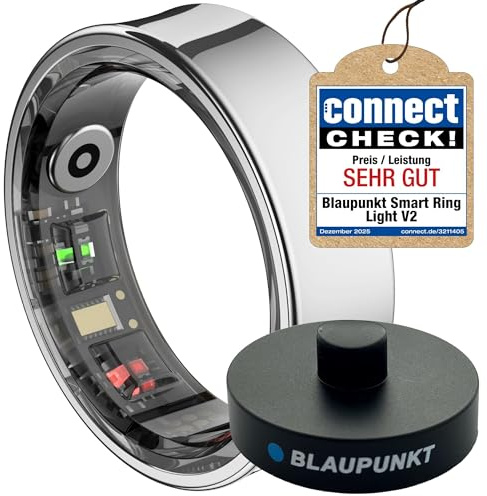 BLAUPUNKT Smart Ring V2 | kein ABO | Keine unsichere Cloud | Edelstahl | Schritte, Schlaf, Puls, Blutsauerstoff SpO2, Kalorien, HRV, Sport-Aktivitäten | IP68 | für Android und iOS | Silber | Größe 10
