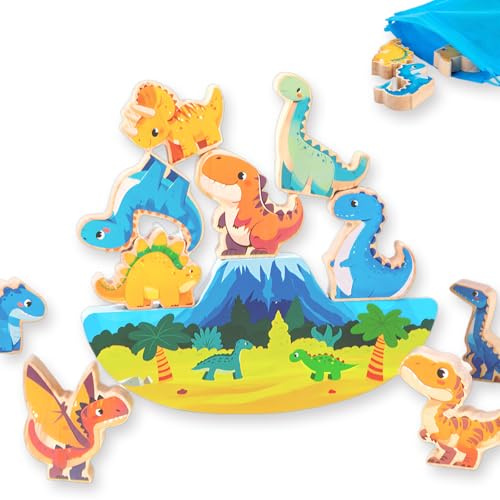 Echehi Montessori Dinosaurier Stapelspielzeug, Montessori Spielzeug für Kleinkinder ab 18 Monaten, Mint-Lernen, Feinmotorik & Eltern-Kind-Interaktion