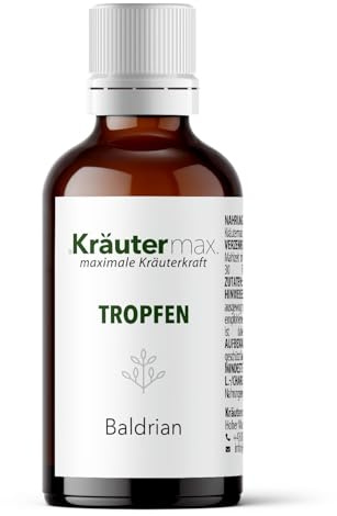 Kräutermax Baldrian Tropfen, 50 ml, Vegane Baldrianwurzel-Tinktur, 15% Vol., Radix Valeriana Officinalis