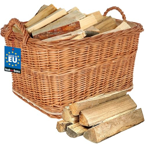 KOTARBAU® Weidenkorb für Brennholz - Holzkorb für Kaminholz - Erntekorb - 55x45 cm - Kaminholzkorb mit Henkel - Holz Tragekorb - Brennholzkorb - Weide - Natürlich - Naturfarbe