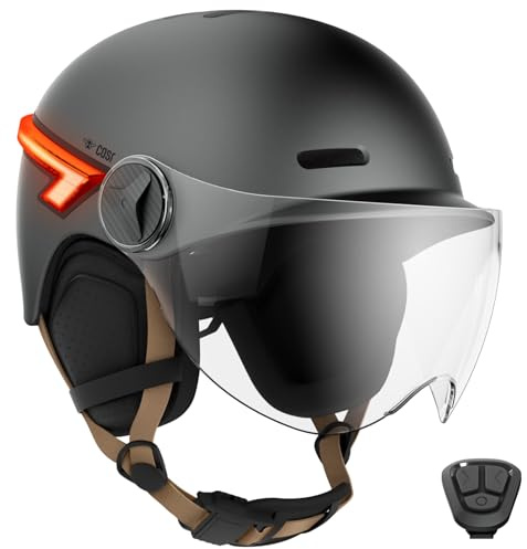 CASR Glow Fahrradhelm Damen Herren mit Licht und Visier, Fahrradhelm Erwachsene – LED Helm E-Bike, Roller, Blinker, Fernbedienung, USB-C, abnehmbare Ohrpolster, verstellbar, Größe L, Grau Matt