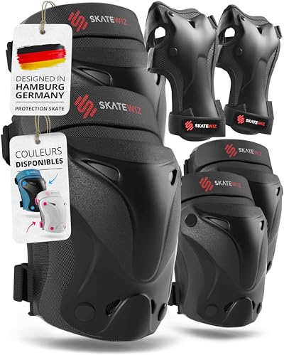 SKATEWIZ Inliner Schoner Kinder & Erwachsene - Schoner Set 6-teilig | Schützer Inliner Kinder - Knie-, Ellenbogenschützer & Handschoner - mit Tasche - Skateboard, Inline Skates, Rollschuhe