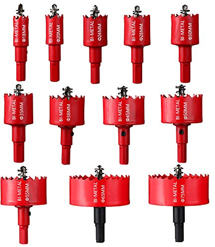 ASNOMY 12 PCS Bi-Metall Lochsäge, 18mm-75mm Lochsäge Set, Lochkreissäge mit Zentrierbohrer Ideal zum Bohren von Weichmetall, Holz, PVC-Platte und Kunststoffplatte