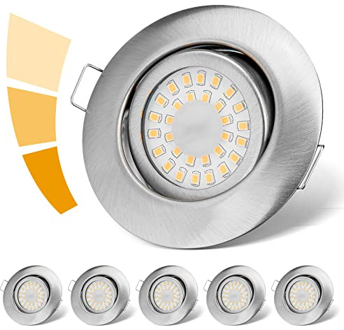 LED Einbaustrahler 230V Flach Dimmbar, Spots 3 stufe, 6W IP44 Bad Einbauleuchten Deckenspots Deckenstrahler,Warmweiß 3000K Schwenkbar Einbauspots für Badezimmer Küche Wohnzimmer,6er Set