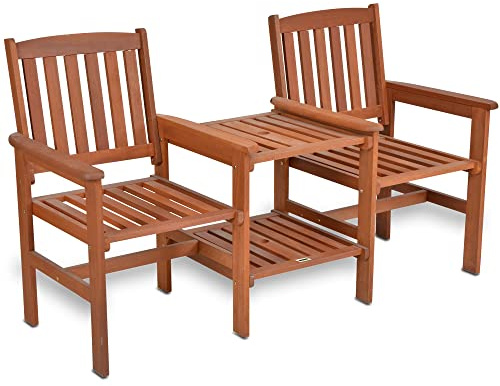 Hecht Gartenbank mit Gartentisch – 2 Sitzer – Friesenbank für Garten und Balkon – Holzbank aus hochwertigem Meranti Holz – mit Tisch – wetterfest – Outdoor Bank für 2 Personen - Gartenstuhl