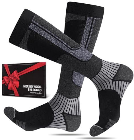 SukModen Merino Skisocken Damen Herren, 2 Paar, Thermo Winter | 35% Merinowolle, atmungsaktiv und dick gepolstert; warme Wintersocken für kaltes Wetter, Skifahren und Snowboarden.