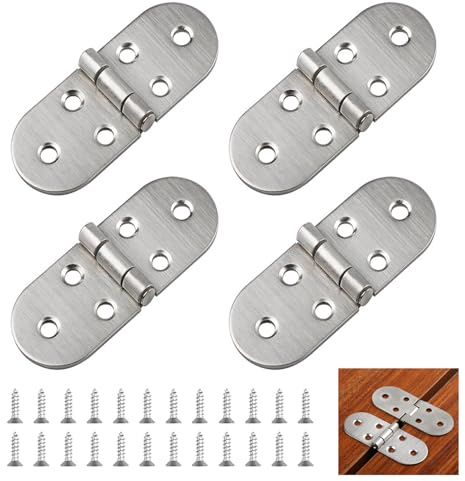 4 Stück 180 Grad Scharniere Klappbar Runde Klappscharnier Edelstahl Klappenscharnier Mini MöBelscharnier Aufschraubscharnier für Klapptisch, Schrank, Garderobe, Holzkiste, Möbel, Nähmaschinen(Silber)