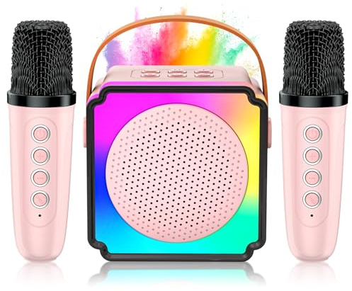 Anykuu Karaoke Maschine Kinder mit 2 Mikrofonen Mini Karaoke Maschine Kinder mit 5 Stimmeneffekten & LED-Lichtern Tragbare Karaoke Box für Kinder Geschenke für Mädchen & Jungen 3-12 Jahre