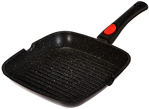 Kamberg – 0008028 – Grillpfanne 24 נ24 cm – Abnehmbarer Griff – Aluminiumguss – Beschichtung in Steinoptik – Für alle Herdarten, auch Induktion – PFOA‑frei
