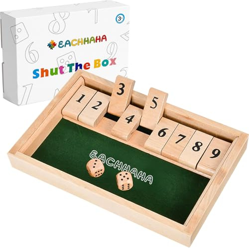 EACHHAHA Shut The Box 9er -Klassisches Würfelspiel aus Holz | Brettspiel aus Holz,Brettspiele ab 7 8 9 10 + Jahre,Reisespiele ,Traditionelle Kneipenspiele,Heimtischspiel-2-Spieler