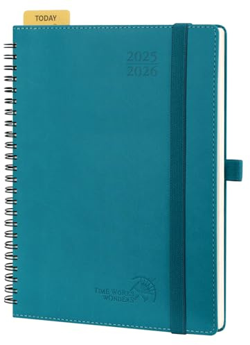POPRUN Kalender 2025 2026 Wochenplaner (Aug.2025-Dez.2026) Ringbuch mit Softcover, ca. A5 (22 x 16,5 cm), 17-Monate-Terminplaner 1 Woche 2 Seite mit FSC®-Zertifiziertem Papier - Pazifikgrün