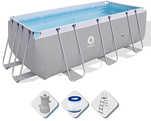 Avenli Pool 400 x 207 x 122 cm Stahlrahmen Aufstellpool Komplettset mit Leiter Filterpumpe Schläuchen und Filterkartusche Framepool