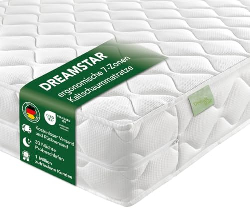 DREAMSTAR Ergo Flex Duo 7-Zonen Matratze 90x200 cm | H2&H3 | Ergonomische Kaltschaummatratze | Hypoallergen & Antibakteriell | Bezug abnehmbar & waschbar | Öko-TEX® | (16cm, 90 x 200 cm)