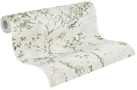 Livingwalls Tapete 396504 mit Ästen in Creme, Grün, Beige - hochwertige florale Tapete mit Design für verschiedene Räume - 10,05m x 0,53m