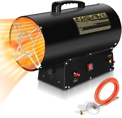 EINFEBEN Gasheizgebläse Heizkanone Gasheizer mit 1,2m Gasschlauch und 700 mbar Druckminderventil Edelstahl Gasheizgebläse, 220V Piezozündung und Tragegriff (30KW)