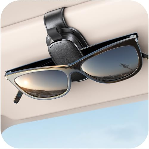 Chfeila Brillenhalter für Auto, 360° Drehbar, Sonnenbrillen Halter, Schwarz | 2026 Upgrade, Magnetischer Sonnenbrillenhalter, Universaler Leder Sonnenblende Clip, Auto Gadgets Zubehör Innenraum