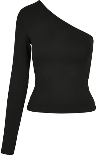 Urban Classics Damen Oberteil Ladies Asymmetric Longsleeve T-Shirt, Schwarz (Black 00007), Medium (Herstellergröße: M)