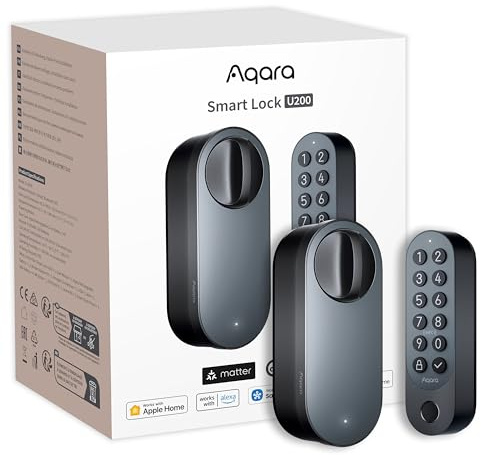 Aqara Smart Lock U200 (mit Fingerabdruck), Matter Over Thread, Smartes Türschloss mit Apple Home Key und Aufladbarem Akku, Unterstützt Homekit, Google Home, Alexa und SmartThings, Schwarz
