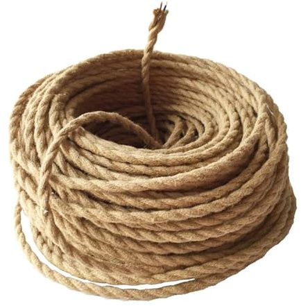 GreenSun Textilkabel 2 adrig - 10 Meter Vintage Lampenkabel Stoff 2 x 0,75 mm² Stromkabel mit Seil Kabel Textilummantelt Gewebekabel Stoffkabel Jute für DIY Projekt