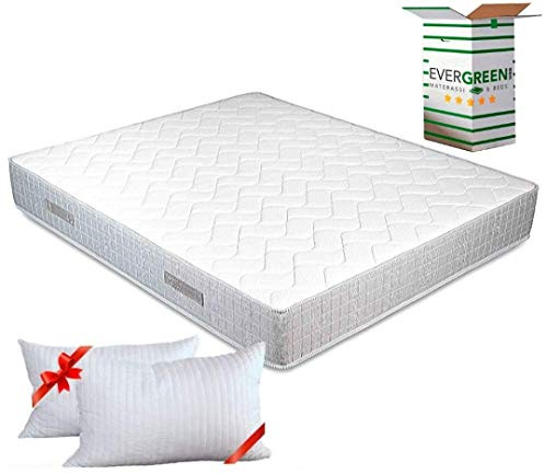 EVERGREENWEB Orthopädische Matratze 160x200 cm aus Waterfoam, 25 cm Hoch + 2 Kissen aus Memory Foam Flocken KOSTENLOS, Ergonomisch, Atmungsaktiv Weiß Bezug, Hypoallergen, Antimilbe | Big Fashion