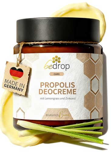 bedrop Propolis Deo Creme Lemongrass, Deocreme ohne Aluminium - Creme Deodorant natürlich, Peelingeffekt für eingewachsene Haare nach Rasur, Sheabutter & Mandelöl 30ml
