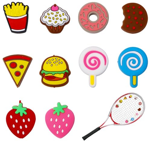 Sxutop Tennisschläger Stoßdämpfer 10 Stück Tennis Vibration Dämpfer Silikon Niedlich Vibrationsdämpfer Tennis Kinder mit Burger Kuchen Pommes Lutscher Erdbeeren Form für Tennisschläger Zubehör