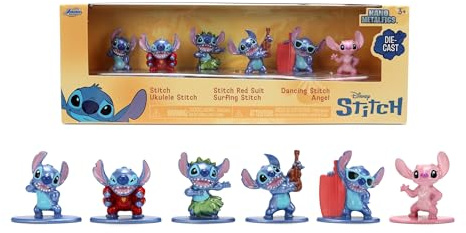 Jada Toys Disney Stitch Figuren (6 Stück) - 6er-Set Lilo & Stitch Sammelfiguren aus Metall im Diorama-Pack, Nano-Metallfiguren für Fans und Kinder ab 8 Jahre, je 4 cm