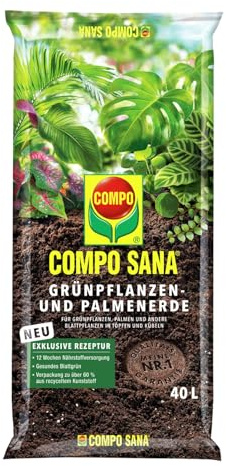 COMPO SANA® Grünpflanzen- und Palmenerde mit 12 Wochen Dünger für alle Zimmer- und Balkonpflanzen sowie Palmen und Farne, Kultursubstrat 40 L