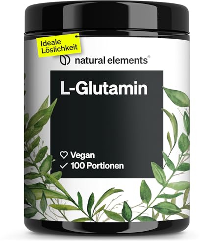 natural elements L-Glutamin Pulver – 500g – reines L-Glutamin – geschmacksneutral – vegan, hochdosiert, ohne Zusätze – in Deutschland entwickelt