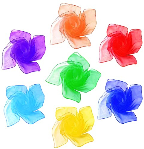ChaneeHann 7 Stück Jongliertücher, Bunte Chiffontücher, Bunt Square Jongliertücher, Chiffontücher für Tanzen, Jonglieren, Sensorisches, Tanztücher für Erwachsene, 45x45cm Bunte tücher