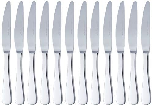 Amazon Basics Tafelmesser mit Abgerundeter-Rand, Edelstahl, 12er-Pack, Silberfarben