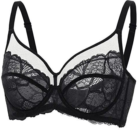DOBREVA Damen Spitzen Minimizer BH mit Bügel | Große Brüste, Sexy BHs, Durchsichtig Vollschalen Ungefüttert