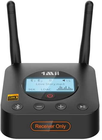1Mii B06Pro+ HiFi Bluetooth 5.3 Empfänger mit Hi-Res LDAC, aptX HD & Low Latency Bluetooth Audio Adapter für Stereoanlage Lautsprecher, Lautstärkeregler und LCD Display, Optischer 3.5mm AUX