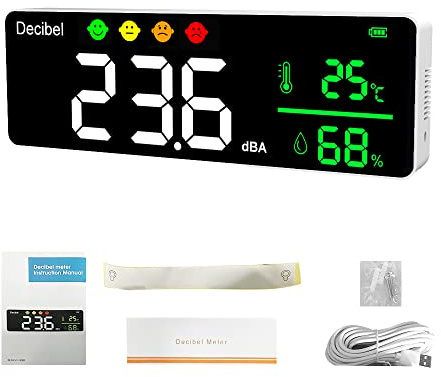 Feuchtigkeitsmessgerät,Lärmmessgerät Digitales Dezibel-Schallmessgerät Temperaturmessgerät Feuchtigkeitsmessgerät 3-in-1-Detektor Indoor Wandmontierter Großbildtester
