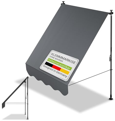 Juskys® Klemmmarkise Kapstadt 150x120 cm - Höhenverstellbar & UV-beständig - Balkon & Terrasse - Wetterfest & Sichtschutz - Terrassenüberdachung Grau