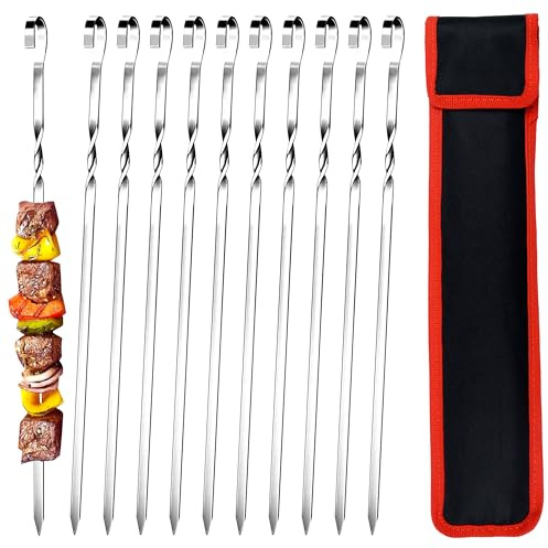 GXFCING 20 Stück Grillspieße Edelstahl 40cm Grillspieße aus SUS304 Edelstahl Schaschlikspieße Fleischspieße BBQ Metall Spieße mit Nylontasche für Grillpartys im Freien und im Garten