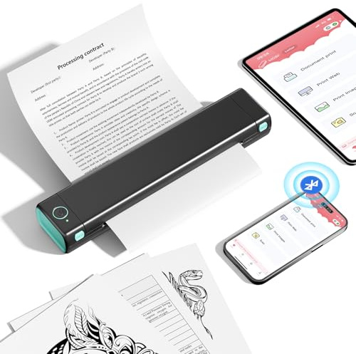 Itari Bluetooth Thermodrucker, Mobiler Drucker A4 Tragbarer Drucker Klein Kompakt - WLAN Portable Printer für Unterwegs und Tattoo, Handy Drucker A4 Unterstützt Thermopapier A4
