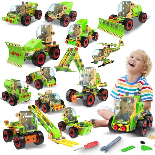 MOONTOY 14 Modelle Konstruktionsspielzeug ab 4 5 6 7 8 9 Jahr,Kreatives Lernspielzeug Bauspielzeug im 218 Teile Bauen Kinder ab 5,Bausteine STEM Baukasten Spielzeug Geschenk für Jungen Mädchen