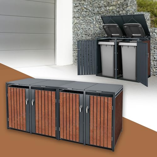 ML-Design Mülltonnenbox 4er 4 Tonnen 240L 264x80x116,3cm Anthrazit-Rostoptik, Stahl/Cortenstahl, Abschließbare Mülltonnenverkleidung Klappdeckel/4 Türen, Müllbox Mülltonnecontainer Mülltonnenabdeckung