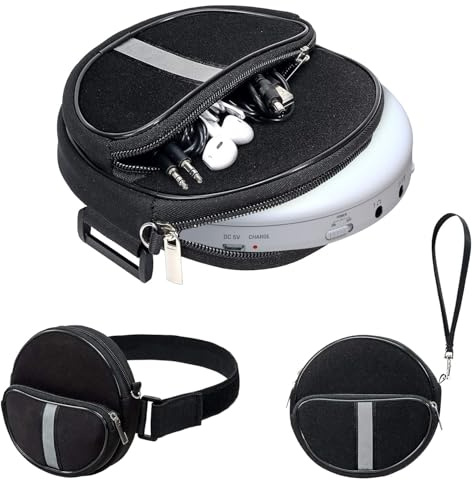KLIM CD Player Tasche tragbar, wasserdichte Tragetasche, Verstellbarer Trageriemen, Koffer mit 3 Fächern