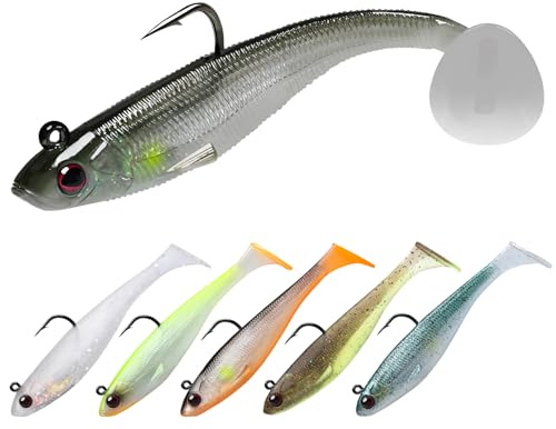 TRUSCEND Angelköder Gummifische Kunstköder Gummiköder Set Fische Angeln Forelle Zander & Barsch Köder Jigköpfe, BKK/VMC-Haken, Japan-Formel, Süßwasser-Salzwasser-Fischen Geschenk für Männe