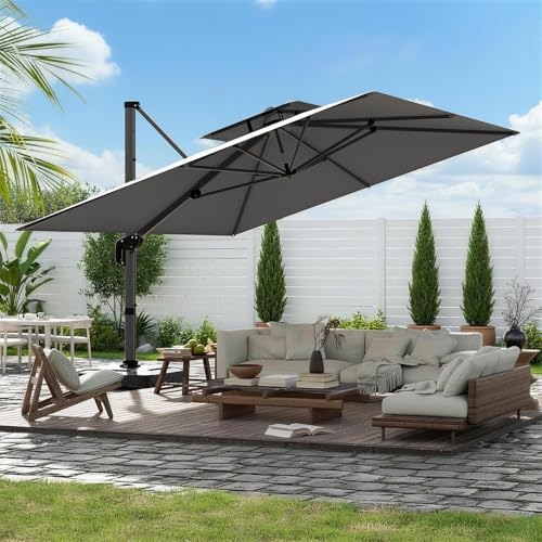 Amopatio Sonnenschirm Rechteckig 300×300 cm – Ampelschirm Groß 360° drehbar, UV50+ Sonnenschutz, Windfest & Wasserdicht, Ampelschirme mit Kurbel, Aluminium Sonnenschirme für Garten & Balkon, Grau