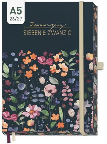 Häfft Business-Timer Deluxe Kalender 2026 2027 A5 Flower Inspiration | 17 Monate Buchkalender mit Wochenplaner von August 2026 bis Dez. 2027, Wochenkalender mit Hardcover für Büro und Arbeit