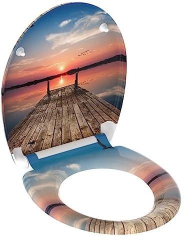 SCHÜTTE WC-Sitz SUNSET mit Absenkautomatik und Schnellverschluss aus Duroplast, Toilettendeckel mit 175kg Belastbarkeit, Toilettensitz mit Brille, Klodeckel für WC, Klobrille mit Motiv