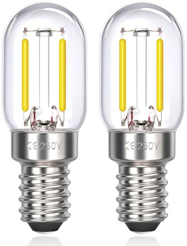 Akynite T22 E14 2W Kühlschranklampe LED Kaltweiß, 200LM, 230V, Ersatz E14 15W Halogen, E14 Kerze Retro LED Klein für Kühlschrank Nähmaschine, Salzlampe, Nicht Dimmbar, 2er-Set