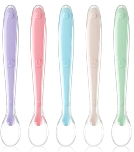 Vicloon Babylöffel, 5 Stück Baby Fütterlöffel aus Extra Weich Silikon, BPA Frei, Breilöffel Lang, Säugling Beikost Esslöffel für Baby & Kleinkind Säugling Kinder ab 4 Monate