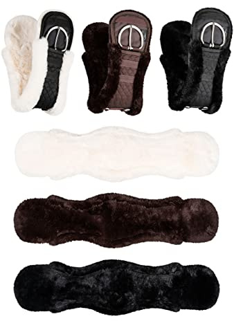 Equinate Westerngurt Classical mit synthetischem Lammfell - anatomischer Sattelgurt Western Bauchgurt 65 70 75 80 85 90cm Natur Braun Schwarz (65cm Braun)
