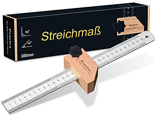 Streichmaß, Preciva Anschlaglineal Anreisswerkzeug Kombinationswinkel zum Markieren von 45° und 90°, 300 mm für Holzbearbeitung, Heimwerken, Handwerk