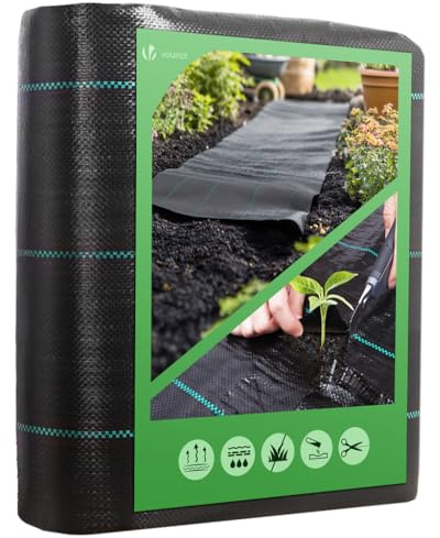 VOUNOT® Unkrautvlies 2x25m, Reißfestes Gartenvlies Wasserdurchlässig, Mulchfolie für Garten, Hochbeet und Terrasse, Premium Unkrautfolie 100g/m²